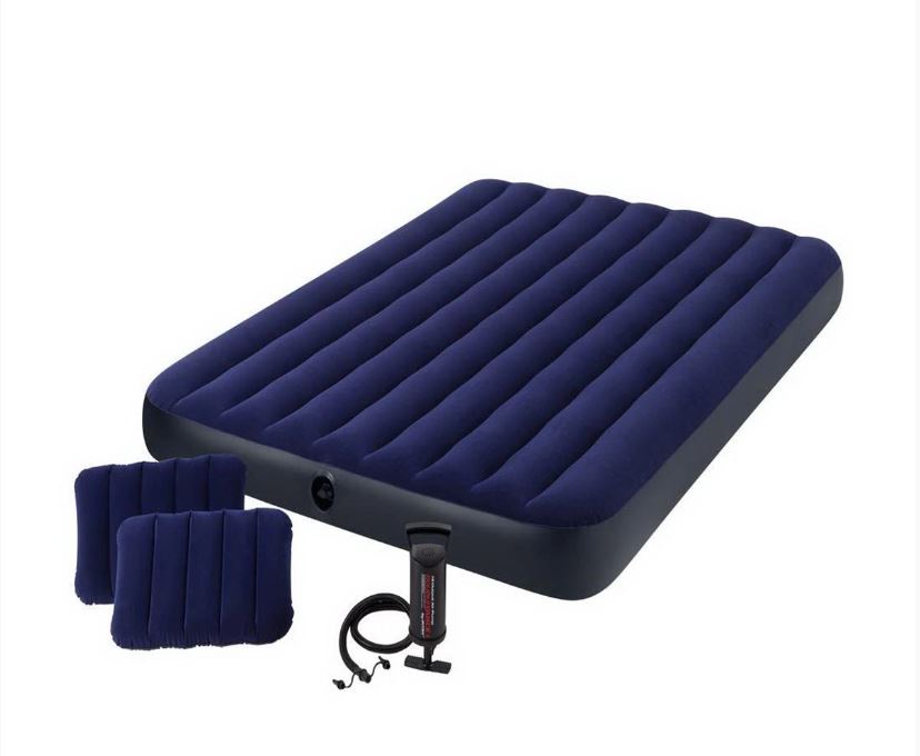 Матрас надувной 152x203x25 см с 2 подушками, механический насос (64765) INTEX