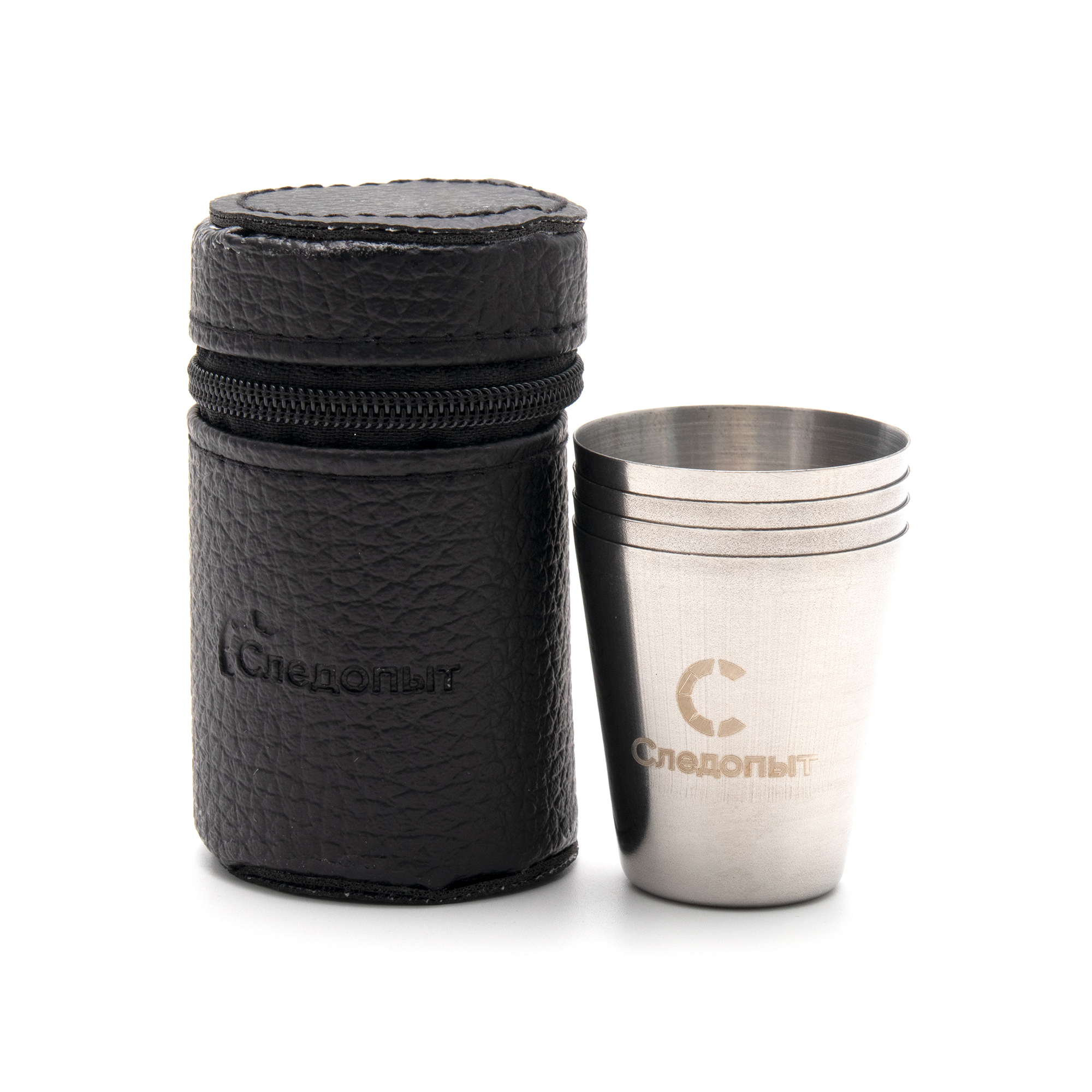 Рюмка «СЛЕДОПЫТ» 25 мл, в кожаной тубе (4 шт.)/200/