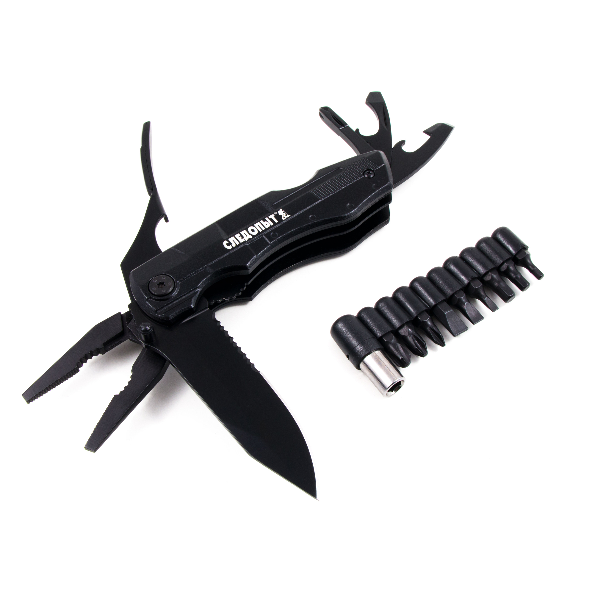 Мультитул (плоскогубцы) "СЛЕДОПЫТ-ARMADA", 112х35х21 мм, 9 предметов, с набором бит, в чехле, в коро