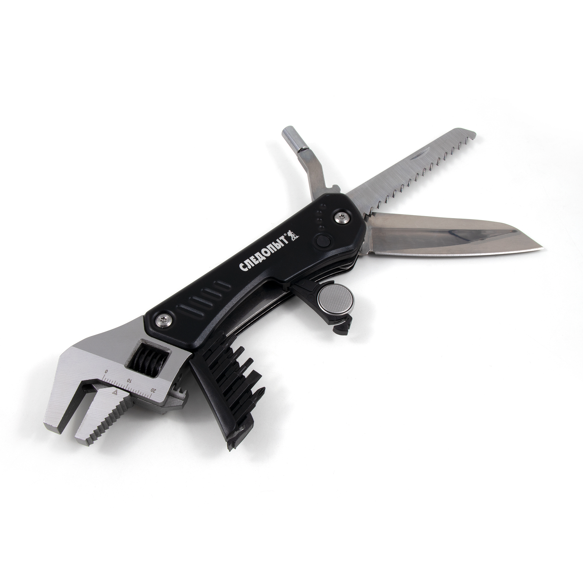 Мультитул (гаечный ключ) "СЛЕДОПЫТ-URBAN", 160х40х18 мм, 7 предметов, с набором бит, в чехле, в коро