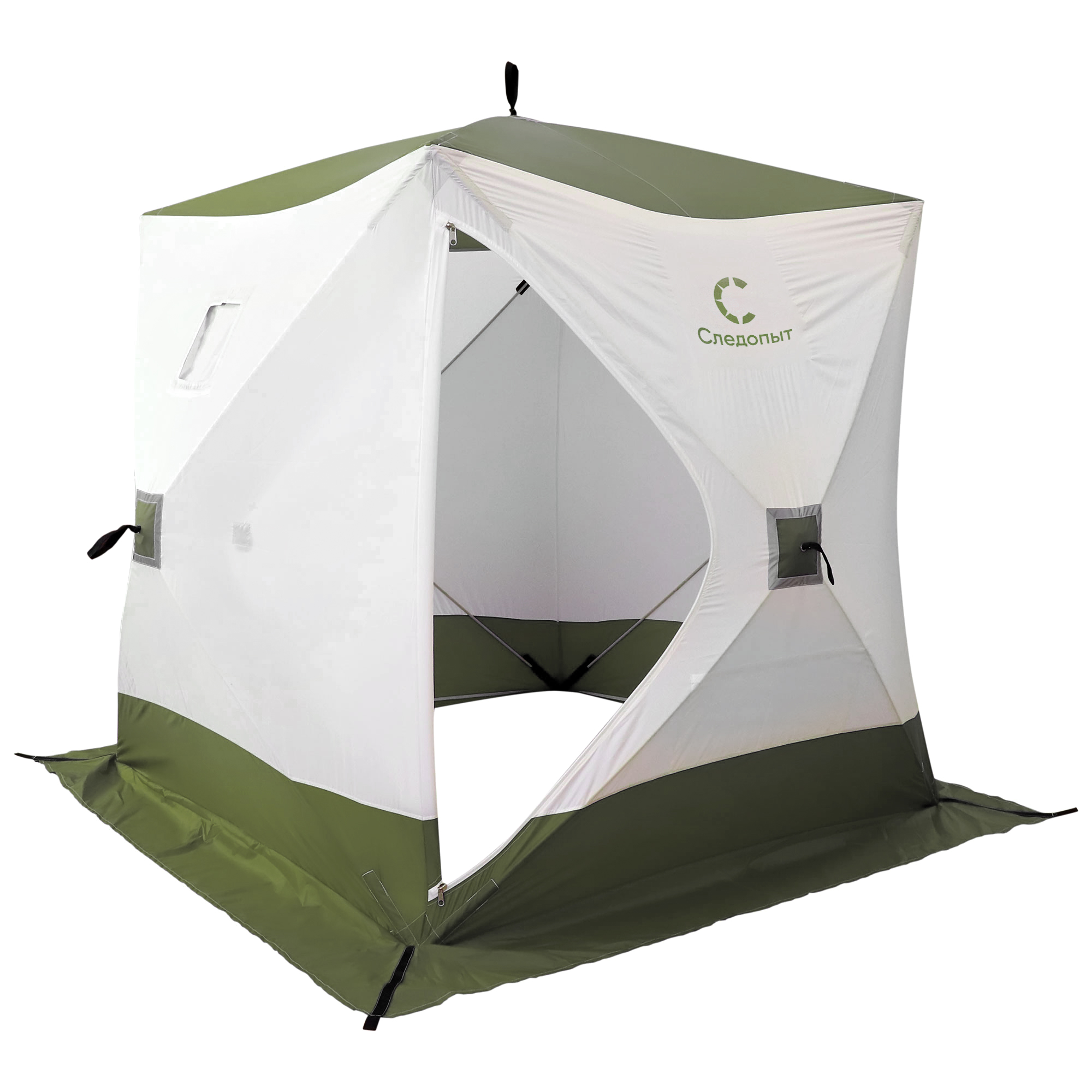 Палатка зимняя куб СЛЕДОПЫТ 2,1 х2,1 м, Oxford 210D PU 1000, S по полу 4,4 кв.м, цв. оливковый/белый